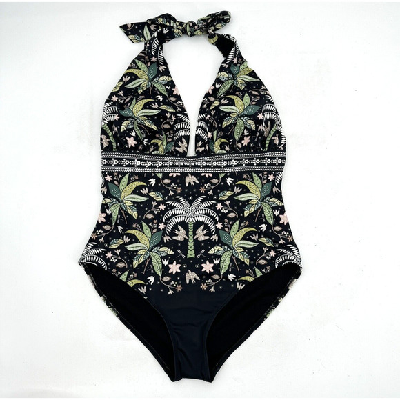 Boden Other - Boden Black Palm-Print Halter One-Piece Swimsuit